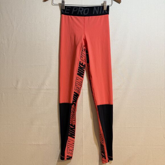 Nike Pro Tights Women's XS Coral Sport Dri Fit Distort Training Athletic Active - Picture 1 of 11